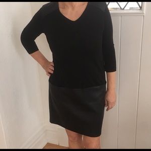 Komorov black dress with leather panels